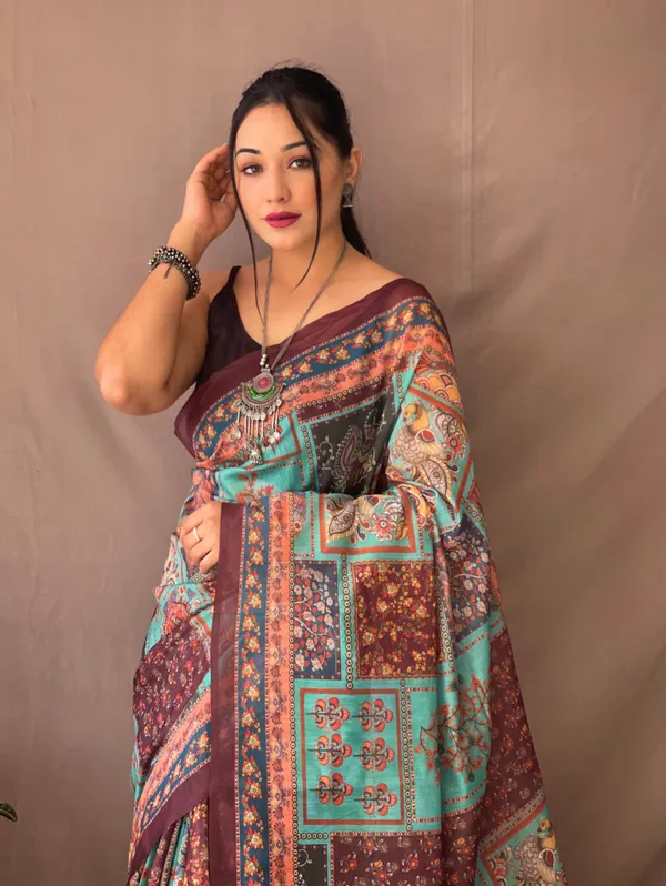 Blue_Pure_Soft_Cotton_Kalamkari_Print_Saree_With_Blouse_Piece_Attached